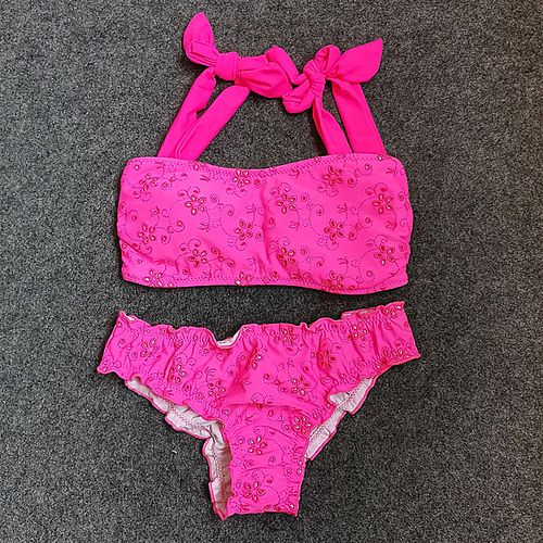 出口外贸少女抹胸时尚镂空款比基尼分体泳衣可拆卸胸垫沙滩泳装