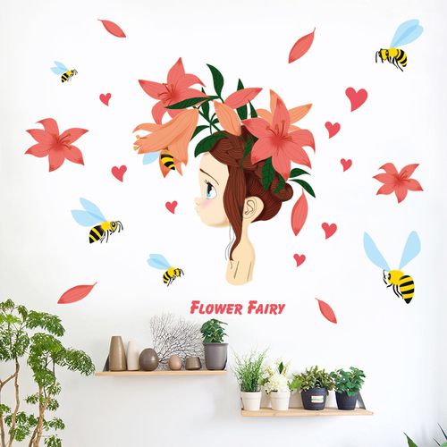 卡通贴女生房间卧室寝室宿舍小清新动漫人物墙贴房门客厅贴画【蔷芙】