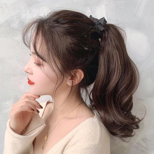 假发女长发马尾真头发绑带式假马尾卷发扎马辫子真人