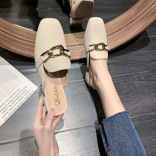 女鞋复古穆勒鞋女2022年新款春夏季包头半拖鞋女外穿粗跟低跟
