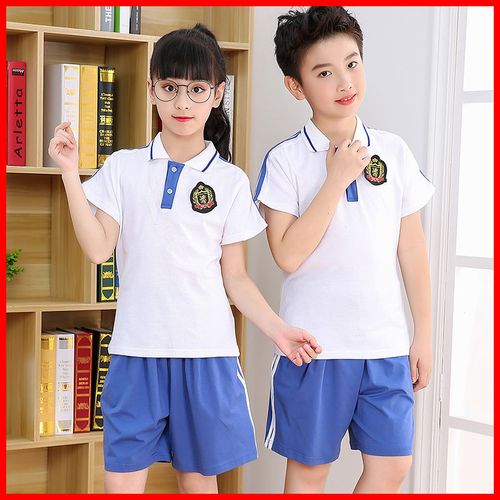 校服套装小学生短袖夏装夏季polo衫一年级男童短裤校裤子蓝色蓝白