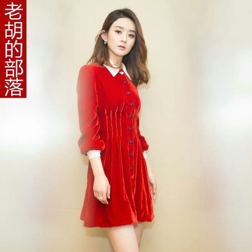 赵丽颖红色连衣裙2022年春季名媛优雅金丝绒重工褶皱中长礼服裙子