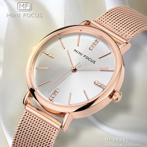 手表女士防水镶钻时尚钢网带学生小巧精致ins风石英表mf0036l 【日本