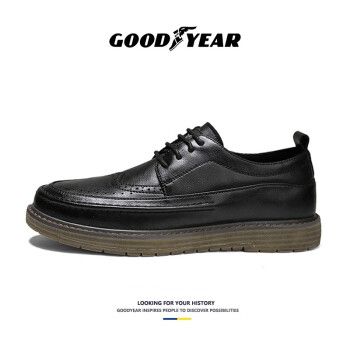 固特异(goodyear)男鞋2022春季新款休闲皮鞋男士百搭英伦厚底透气软皮