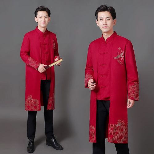 伴郎服兄弟团装搞笑中式婚礼复古长衫大褂中国风唐装套装秋冬款男