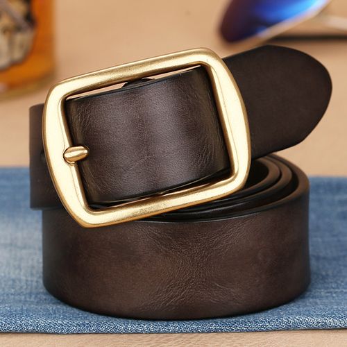 头层牛皮皮带男 休闲针扣腰带真牛皮男士铜扣青年中年牛仔裤带个性潮