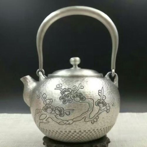 银壶足银999纯银烧水壶梅花做旧纯手工一张打煮茶泡茶壶日本茶具1