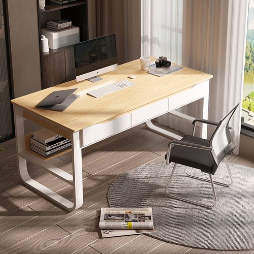 海景(haijing)办公室办公桌写字台实木框架书桌原木色 白色架1.