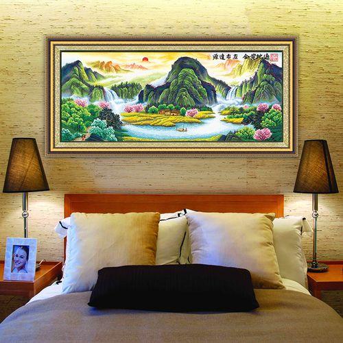 财源滚滚聚宝盆清大气风景山水画大堂大幅旺财新款线绣非满绣自己绣