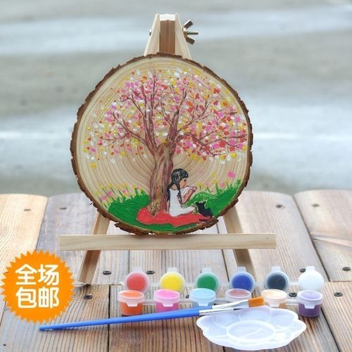 片木托绘画树木木板片圆树桩切片年轮薄儿童手工涂鸦模具圓板圆木