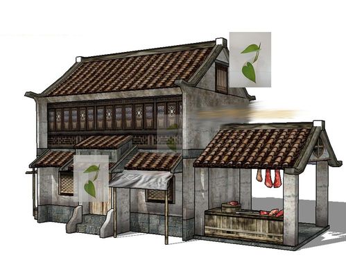 古代集市商铺商业街民居肉摊肉铺切肉案板肉店面草图大师su模型