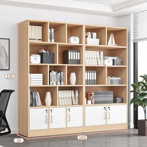 柜子办公仿实木书架简易书架 【加厚款】樱桃木160*30*180cm(带柜门)