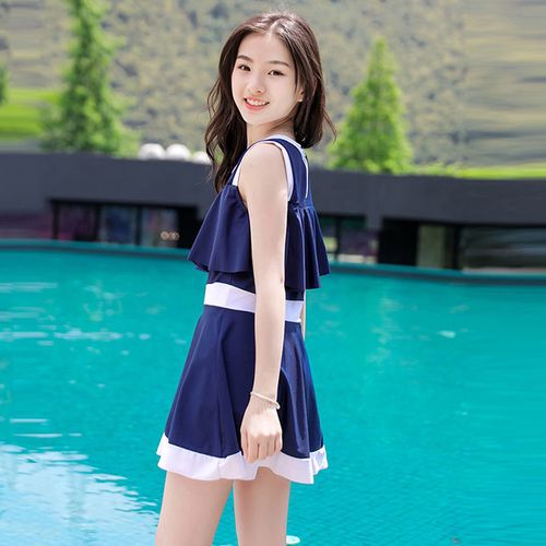 儿童泳衣女童韩版连体裙式中大童保守学生泳衣女孩学生防尴尬泳装