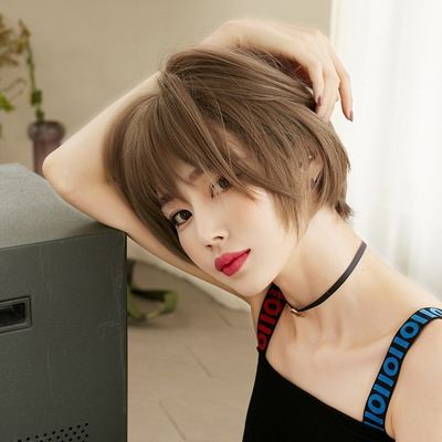 爆款假发女短发网红波波头圆脸整顶头套帅气短碎发气质刘海发套