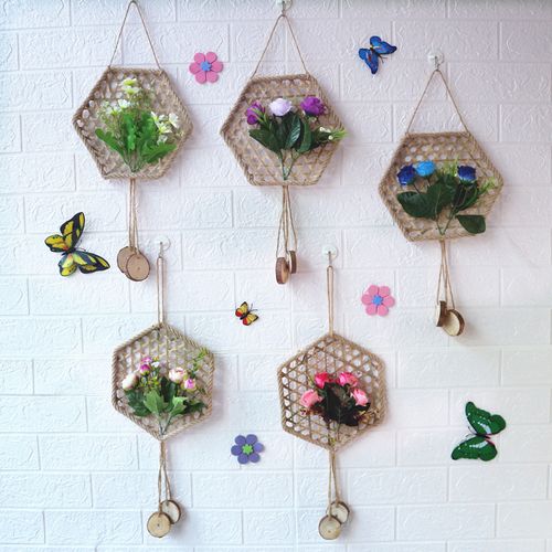 diy手工挂饰幼儿园教室走廊环创装饰材料竹编仿真花