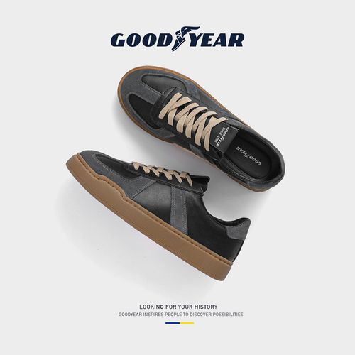 固特异鞋子男百搭潮鞋2022夏季新款透气男士休闲板鞋真皮德训男鞋