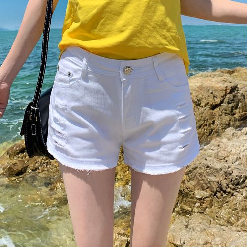 白色牛仔短裤女夏季薄款宽松2021年新款显瘦纯棉弹力低腰热裤外穿