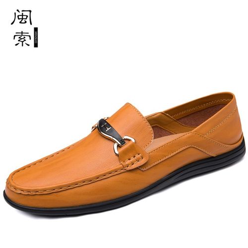 闽索男鞋休闲鞋 潮流豆豆鞋2021春季新款男士头层牛皮一脚蹬皮鞋轻便