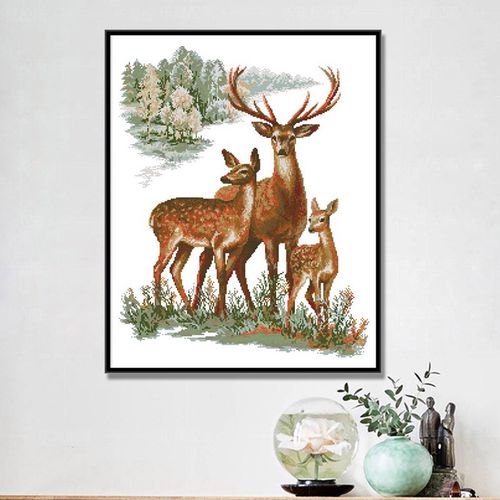 发财鹿十字绣2020年新款客厅梅花鹿一家欧式简约风格卧室床头挂画麋鹿