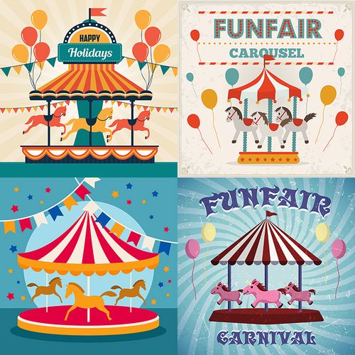 旋转木马海报ai矢量素材 卡通游乐园旋转木马海报素材 设计素材