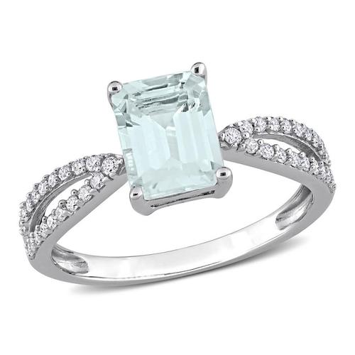 amour戒指|14k white gold 7/8 ct tgw octagon aquamarine and 1/5