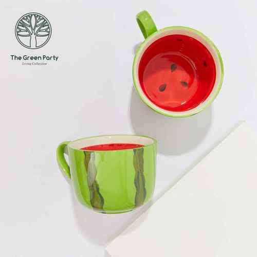 thegreenparty 创意陶瓷水杯西瓜杯可爱马克杯情侣咖啡牛奶艺术杯
