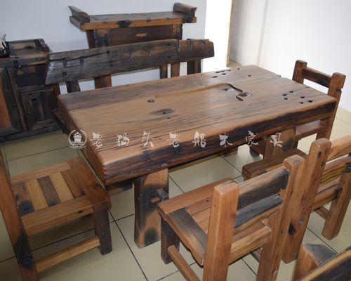 船木家具餐桌餐台茶几全实木古船木长方形6/8人座仿古桌椅组合