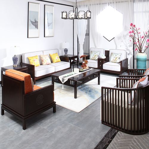 新中式沙发现代简约客厅古典轻奢中式家具全实木布艺