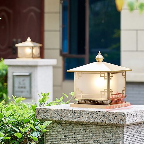 古城暖光 全铜大门灯别墅花园庭院柱子灯室外围墙新中式柱头灯 四面