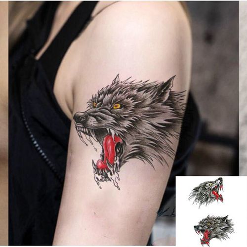 秋江月割线狼头纹身贴狼刺青防水男女 狼图腾纹身贴胸前贴纸个性仿真