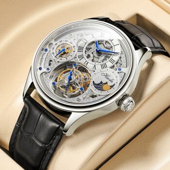 豪法(haofa)陀飞轮手表 多功能男士镂空机械表 日月星辰商务防水腕表