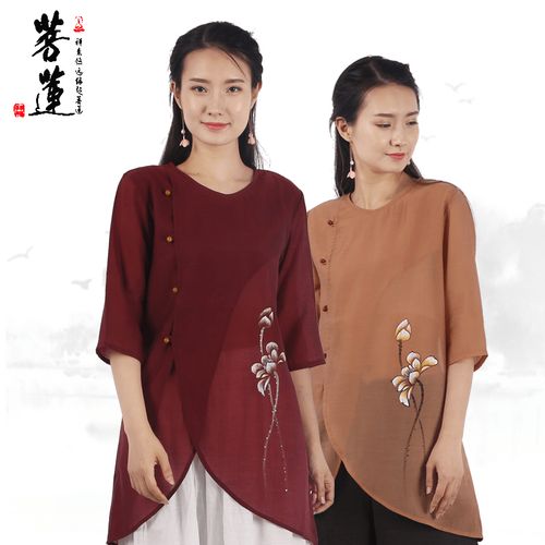 菩莲唐装女秋款居士服禅服茶人服夏季中国风女装薄款天丝披肩t恤