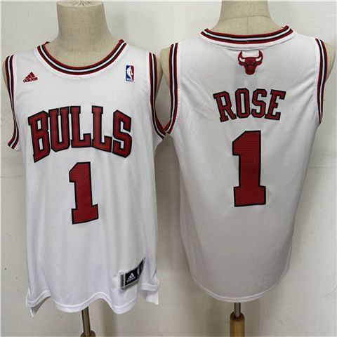 公牛队 1号 罗斯 白色 刺绣球衣球迷版