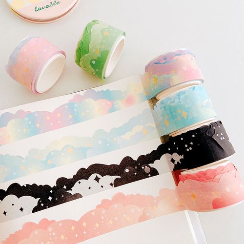 云朵晚霞渐变和纸胶带手账边框diy素材不规则异形造景胶带