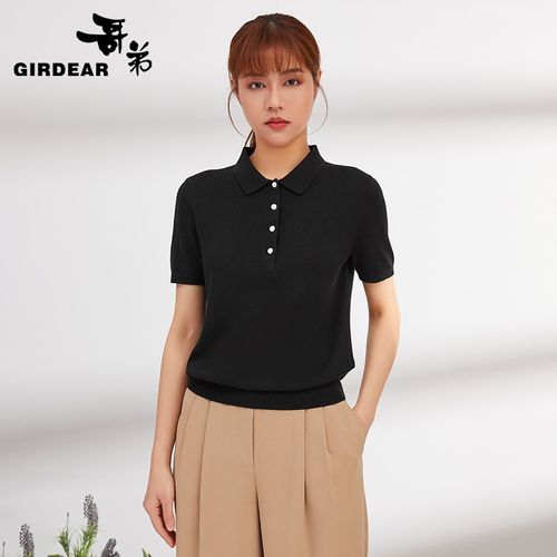 哥弟女装翻领短袖桑蚕丝polo针织衫女t恤上衣a300684