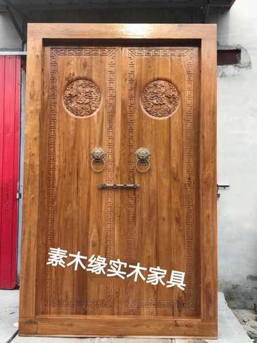 老榆木庭院大门中式门实木门别墅门浮雕门板工厂直销仿古门进户门