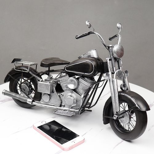 美式印第安经典黑色摩托车模型重型机车摆设客厅铁艺复古装饰品