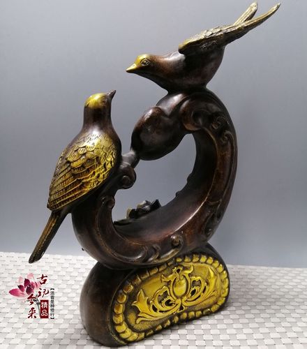 纯婚庆喜鹊摆家居上铜器喜回流件眉梢摆黄铜件喜上心头铜工艺品