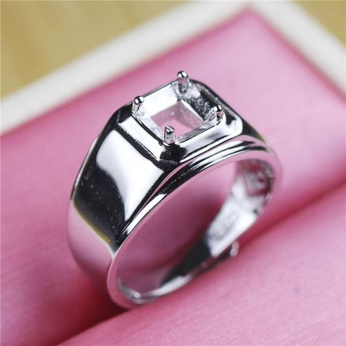 925纯银男士戒托倒角肥正方形6*6戒指空托简约大气戒拖未镶嵌活口