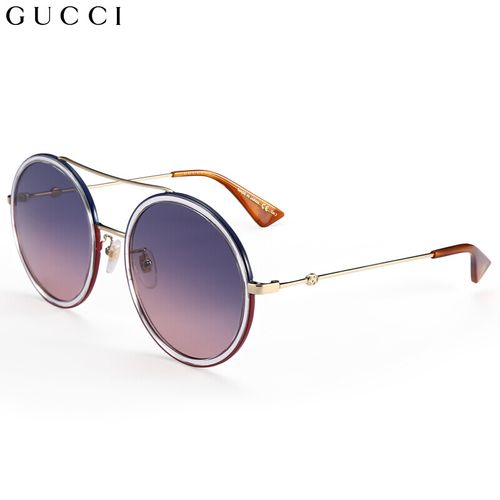 古驰(gucci)太阳镜女 墨镜 眼镜蓝色镜片金色镜框gg0061s 023 56mm