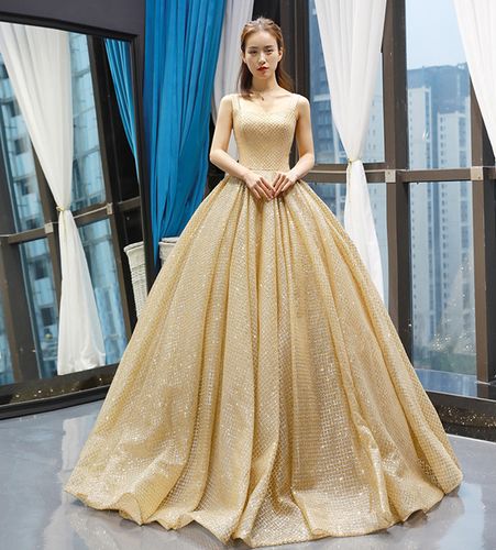 跨境婚纱晚礼服女2021新娘吊带长款艺考舞会年会演出服蓬蓬裙