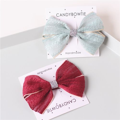 candy bowtie 手工 针织撞色复古蝴蝶结发夹 儿童