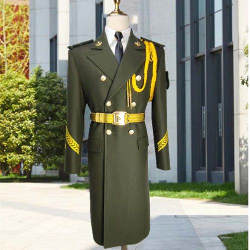 军绿色仪仗队毛呢大衣男礼宾服国旗班升旗手制服加厚棉版金色腰带【8