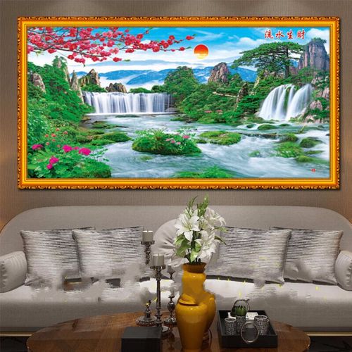 客厅山水画风景画纸画壁画客厅装饰画沙发背景墙贴财源滚滚画 2147