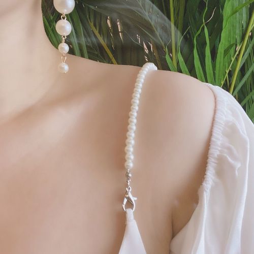 领一字水珍珠子抹胸拆钻性感衣服婚纱肩带胸罩隐形链