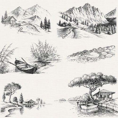 手账 素描山水风景系列 透明印章图章橡皮硅胶diy相册贺卡制作