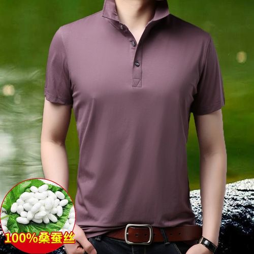 保罗polo衫男短袖t恤桑蚕丝带领凉快上衣服中年人纯色冰高端0311r