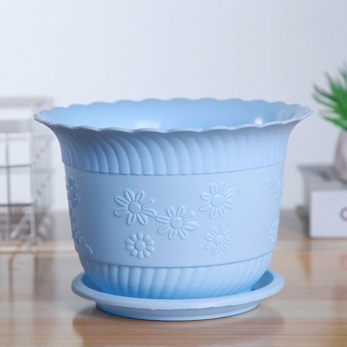 塑料花盆大号莲花碗莲水培土培两用盆桌面家用盆栽绿植树脂花 蓝色