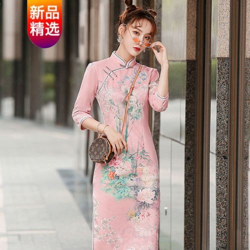 【高品质秋季旗袍女】2021 中袖鹿皮绒年轻款复古矮个子旗袍显瘦日常