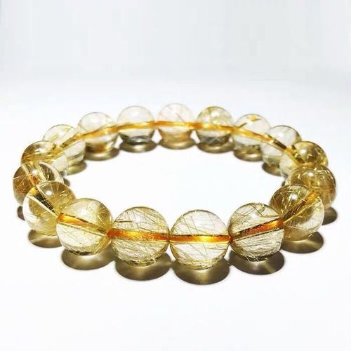 纯天然发晶手串金发晶钛晶手链黄发晶巴西手串男女款转运水晶手链